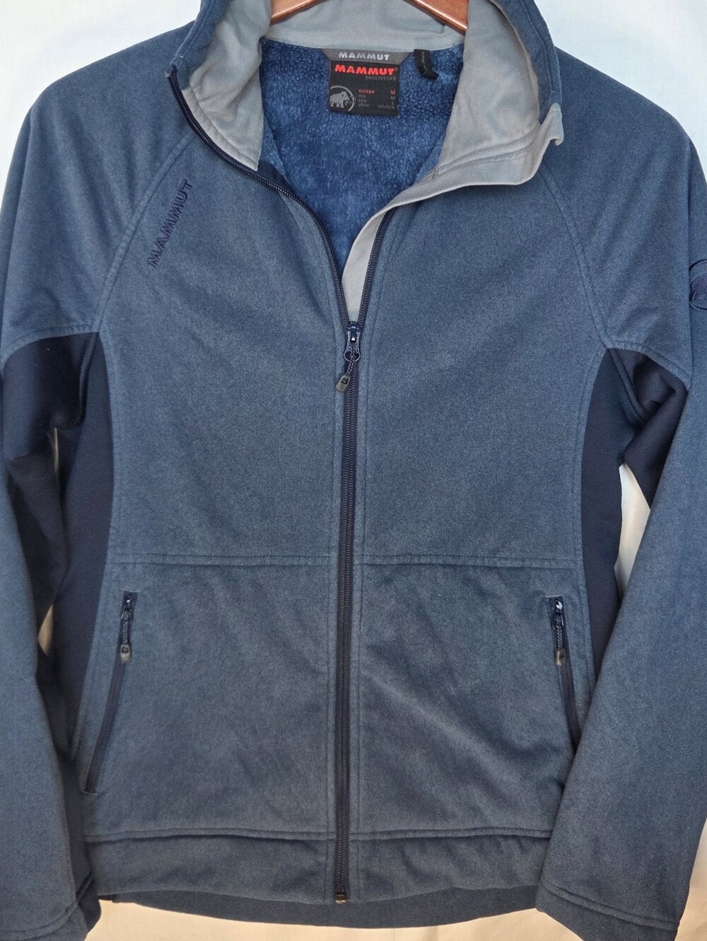 Mammut Technical Full-Zip Fleece Jacket Blue/Gray Sz M Outdoor Sports Hiking